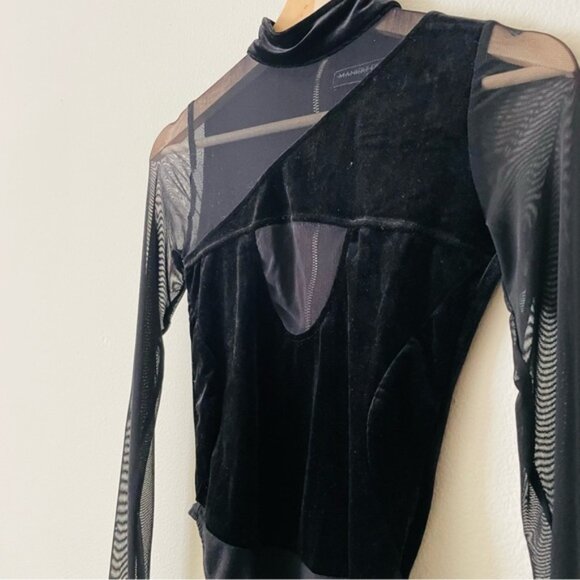 Maniere de Voir SIZE 8 high neck velour mesh black bodysuit - Picture 3 of 6